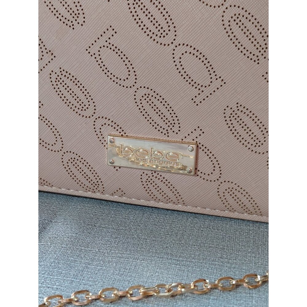 Bebe Shoulder Bag Chain Strap Pocketbook Brand Spellout Blush Pink Vegan Leather